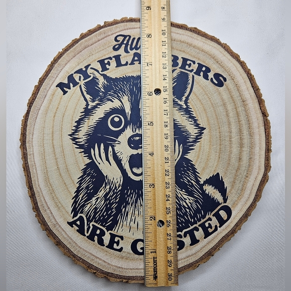 "All Of My Flabbers Are Gasted" Raccoon Wood Slice - Handmade - Picture 3 of 6